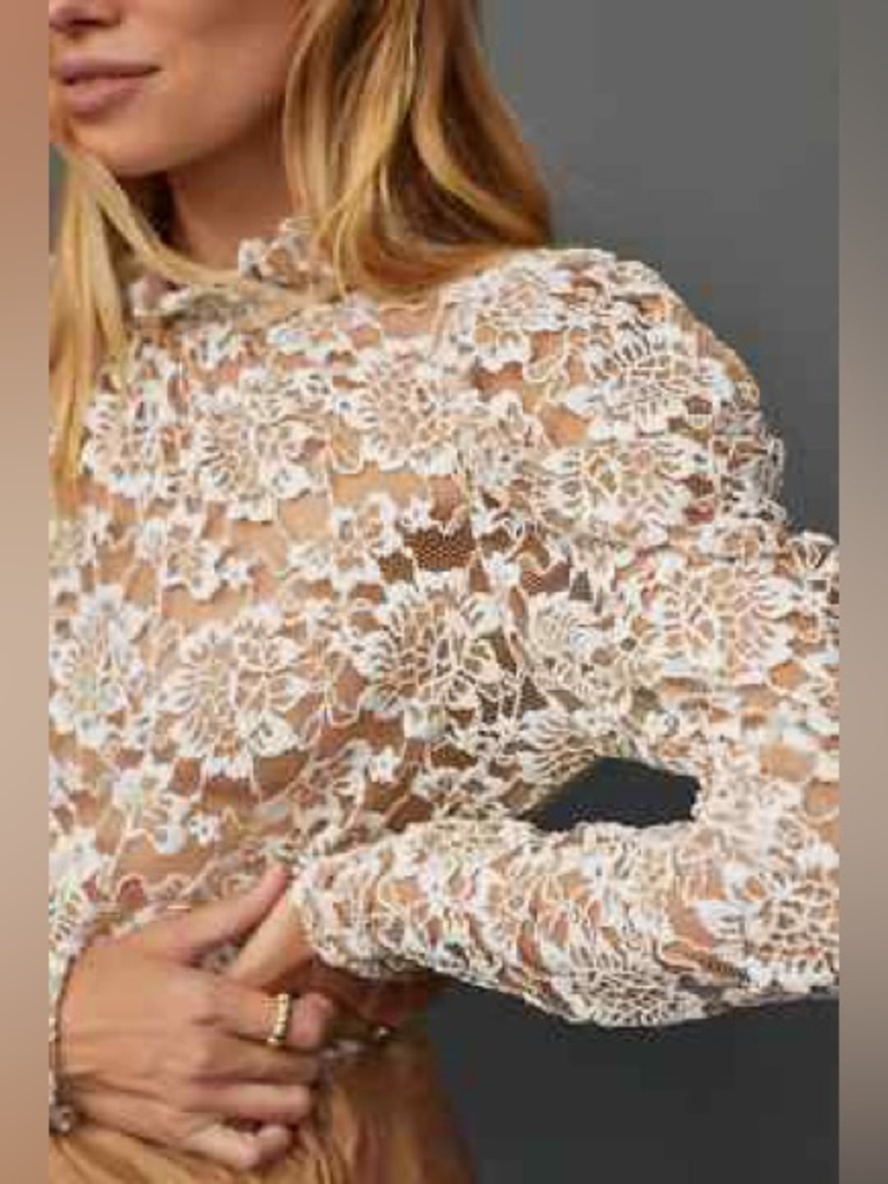 NWT Anthropologie Dolan Lace Puff Sleeve White Beige Blouse M - Picture 3 of 10